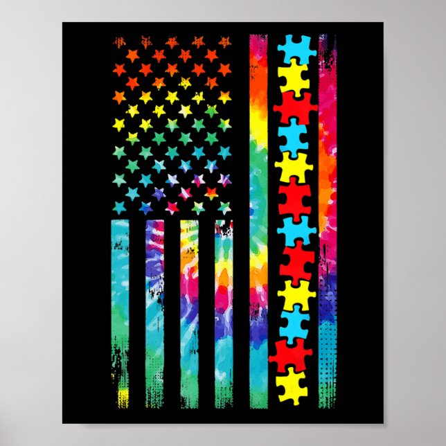 Poster Autismo American Flag Tee Tie Dye Autismo Sensibil (Frente)