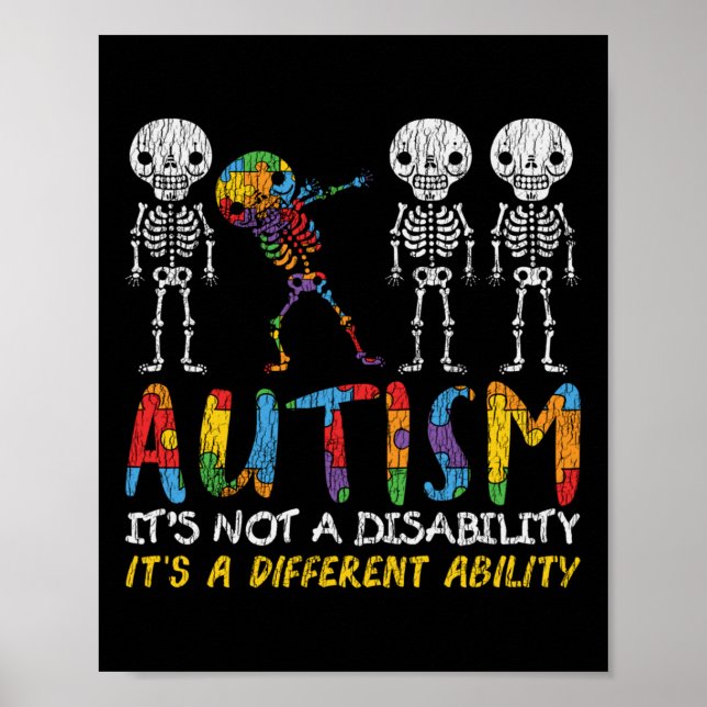 Poster Autismo Awerness - Skeleton Dabbing Autitic Kids A (Frente)