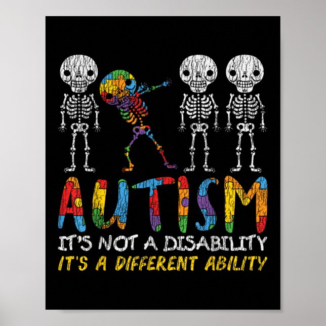 Poster Autismo Awerness - Skeleton Dabbing Autitic Kids A (Frente)