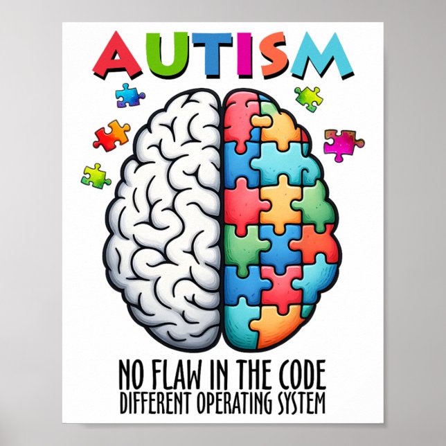 Poster Autismo Cérebro Quebra-cabeça Sem Falha No Código (Frente)