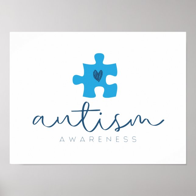 Poster autismo conscientização azul peça de quebra-cabeça (Frente)