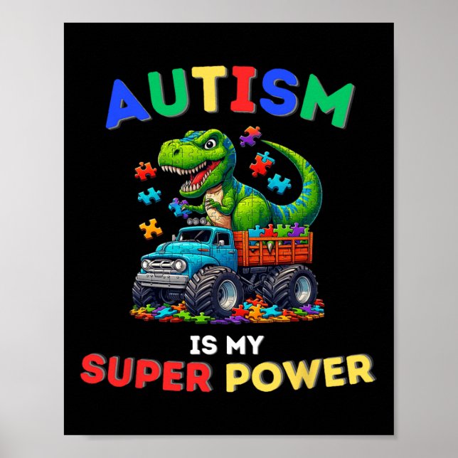 Poster Autismo do Dinossauro Trex é Meu Superpoder Consci (Frente)