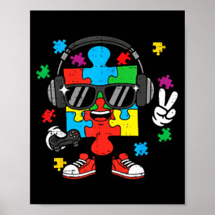 Poster Autismo jogador quebra-cabeça fone de ouvido consc