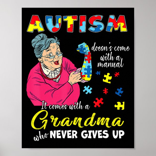 Poster Autismo não vem com uma avó manual que nunca (Frente)