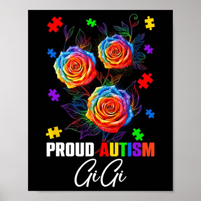 Poster Autismo Orgulhoso Gigi Rosa Flores E Quebra-cabeça (Frente)