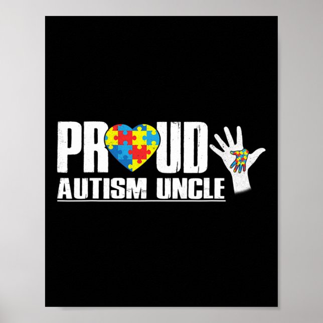Poster Autismo Orgulhoso Tio Pai Autismo Cardíaco Sensibi (Frente)