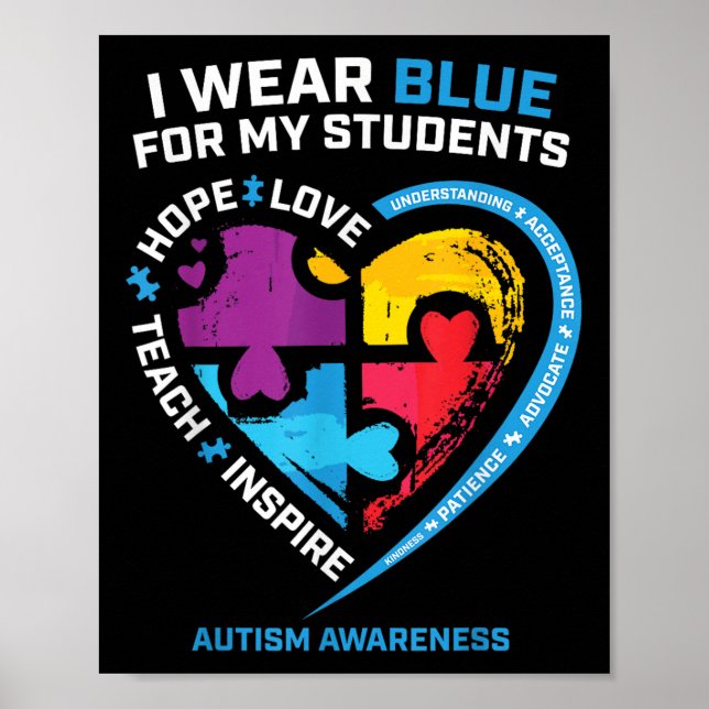 Poster Autismo Professora Camisa Homens Professores Autis (Frente)