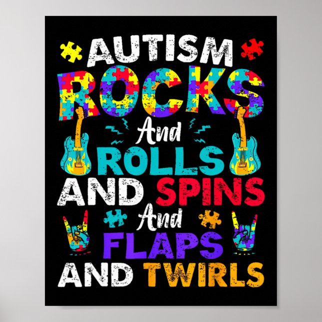 Poster Autismo Rocks Roça Flaps Sensibilização Crianças M (Frente)