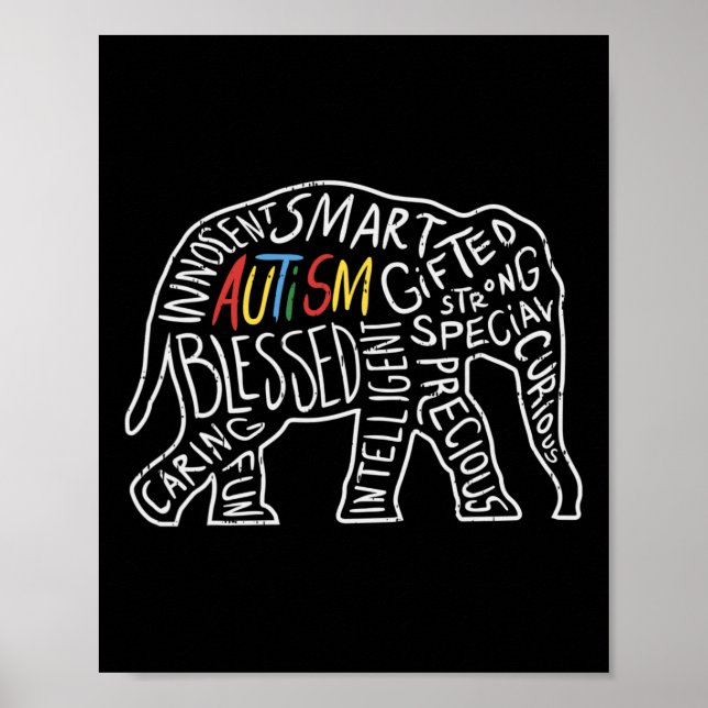 Poster Autismo Sensibilização Elefante Palavras Amante de (Frente)
