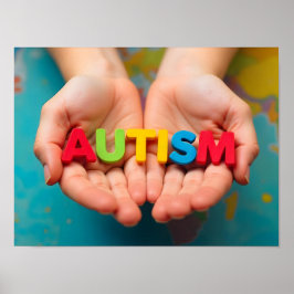 Poster Autismo Sensibilização Mãos Segurando Letras Color