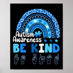 Poster Autismo Sensibilização Seja Kind ASL Sinal Linguag