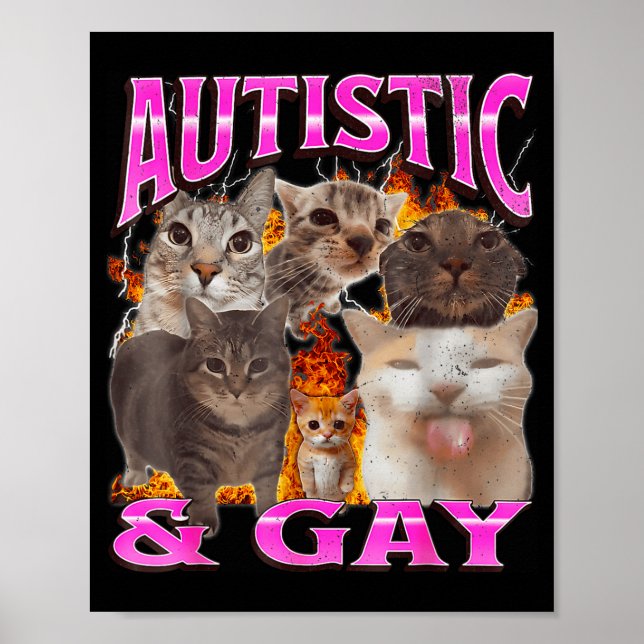 Poster Autistic And Gay Funny Cat Meme Bootleg Graphic  (Frente)