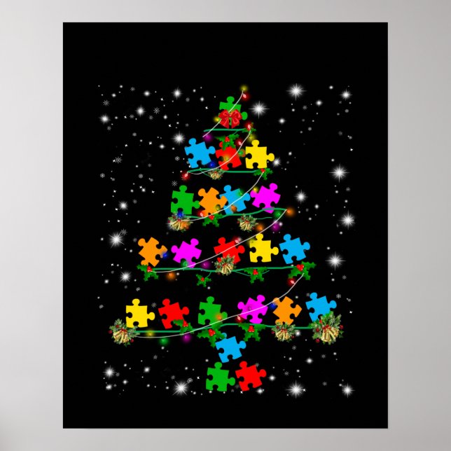Poster Autistic | Autism Puzzle Piece Christmas Tree (Frente)