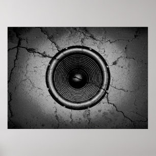 Poster Auto-falante da música em uma parede rachada