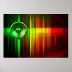 Poster Auto-falante de música colorida com ondas sonoras