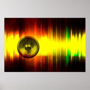 Póster auto-falante de música de Grunge com ondas sonora