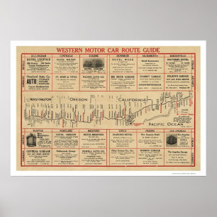 Póster Auto mapa de rota ocidental 1915