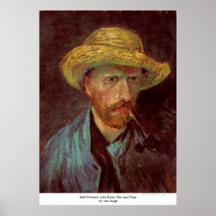 Poster Auto-Retrato com chapéu e tubulação de palha po
