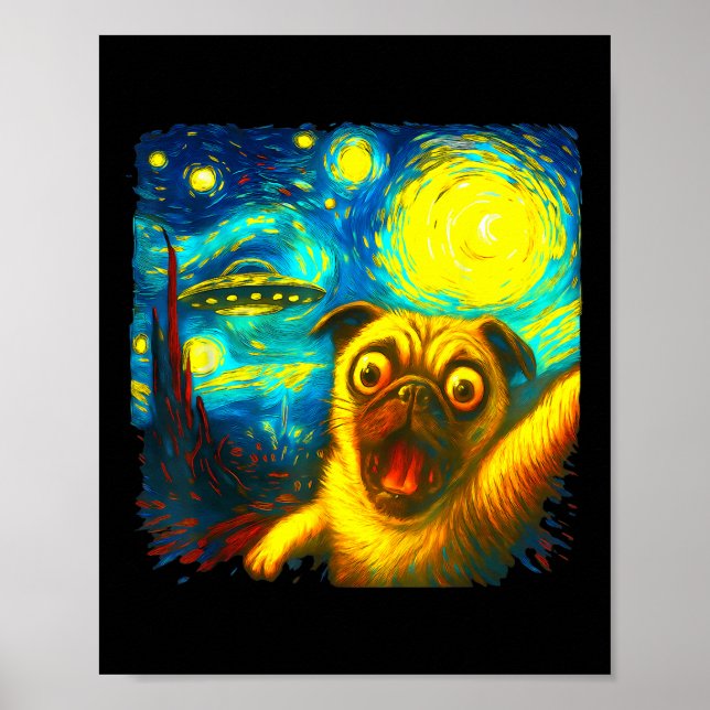 Poster Auto-retrato de Pug com Alien OVNI Engraçado Notur (Frente)
