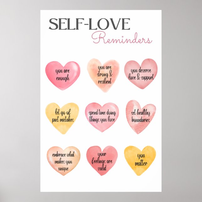 Poster Autoamor diz Corações Rosa (Frente)