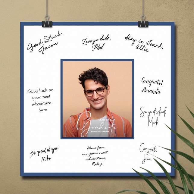 Poster Autógrafo de Formatura Azul Foto (Graduation autograph poster with your photo and blue border, INSTANT DOWNLOAD and/or PRINTED)