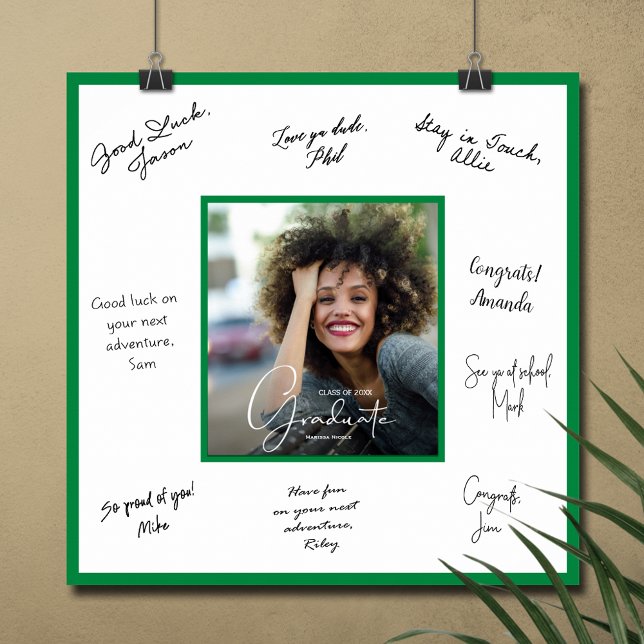 Poster Autógrafo de Formatura com Borda Verde (Graduation autograph poster with your photo and green border, INSTANT DOWNLOAD and/or PRINTED)