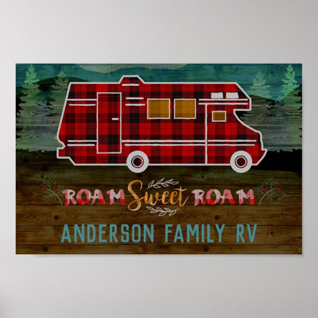 Póster Autohome RV Camper Viagem Van Rustic Personalizado (Frente)