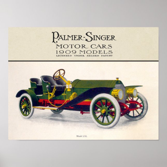 Poster Automóveis Palmer-Singer, 1909 (Frente)