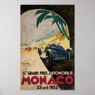 Póster Automóvel grande 1933 2 de Monaco 5o Prix