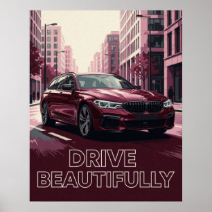 Poster 🌆 Automóvel Vermelho Noite Urbana