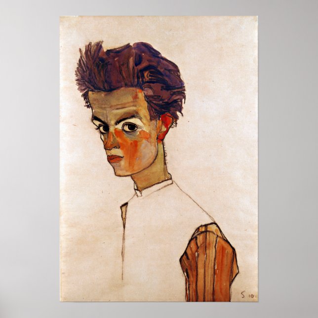 Poster Autoretrato de Egon Schiele com Camisa Estimulada (Frente)