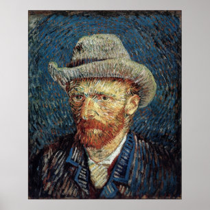 Poster Autoretrato de Van Gogh com Cinza Felt Hat