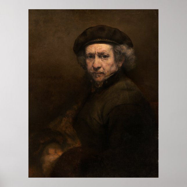 Póster Autorretrato com Beret por Rembrandt (Frente)