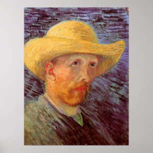 Póster Autorretrato com chapéu de palha de Vincent van Go