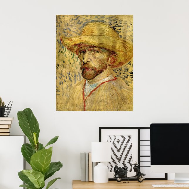 Póster Autorretrato com chapéu de palha de Vincent van Go (Escritório em casa)