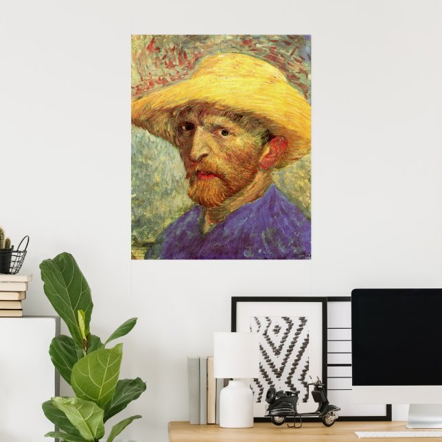 Póster Autorretrato com chapéu de palha de Vincent van Go (Escritório em casa)