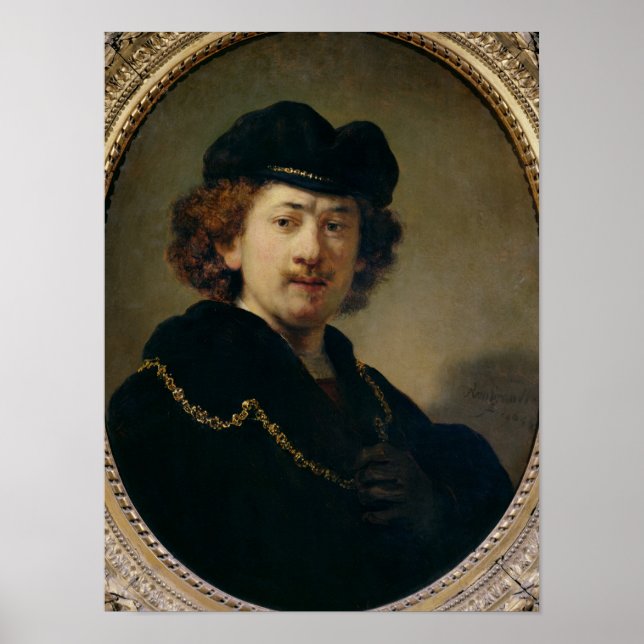 Póster Autorretrato com chapéu e cadeia Dourada, 1633 (Frente)