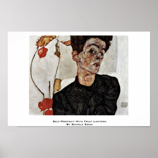 Poster Autorretrato Com Lanterna Fruta Por Schiele Egon (Frente)