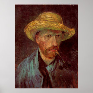 Póster Autorretrato de Van Gogh com Chapéu de Palha e Cac