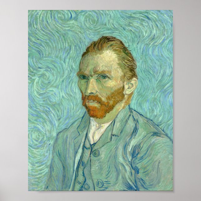 Poster Autorretrato de Vincent Van Gogh com Fundo Azul (Frente)