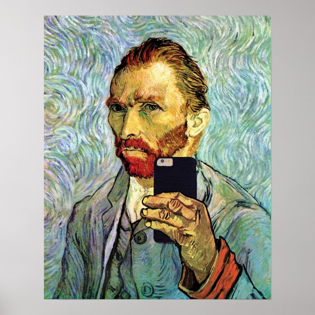 Póster Autorretrato de Vincent Van Gogh com Selfie no Cel (Frente)