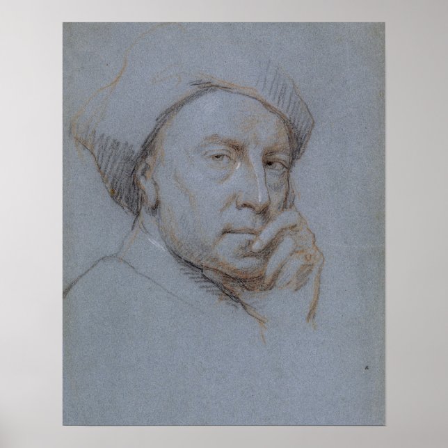 Poster autorretrato (giz preto, vermelho e branco em azul (Frente)