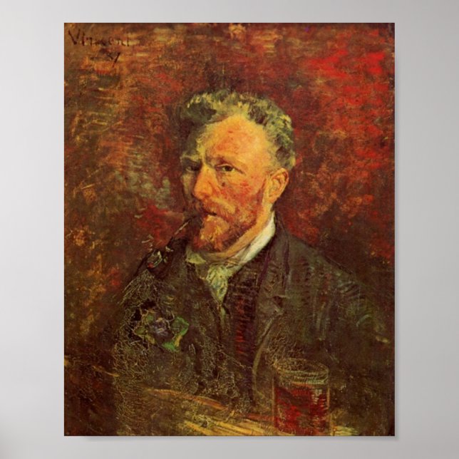 Póster Autorretrato, Pipe e Vidro, Van Gogh Belas Artes (Frente)