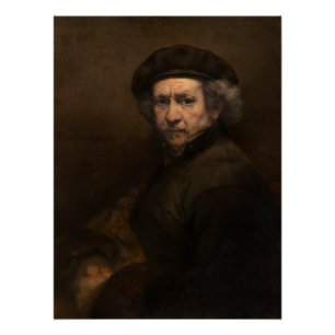 Póster Autorretrato Rembrandt com Beret Glossy