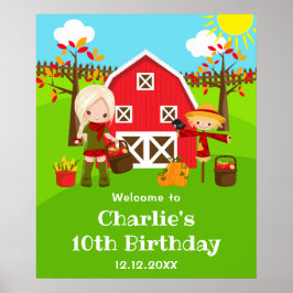 Poster Autumn Barnyard Birthday Blona Hair Girl Bem-vinda