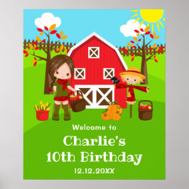 Poster Autumn Barnyard Birthday Brown Hair Girl Bem-vinda