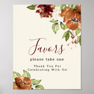 Poster Autumn Blooming Floral Maroon Favorece Sinal
