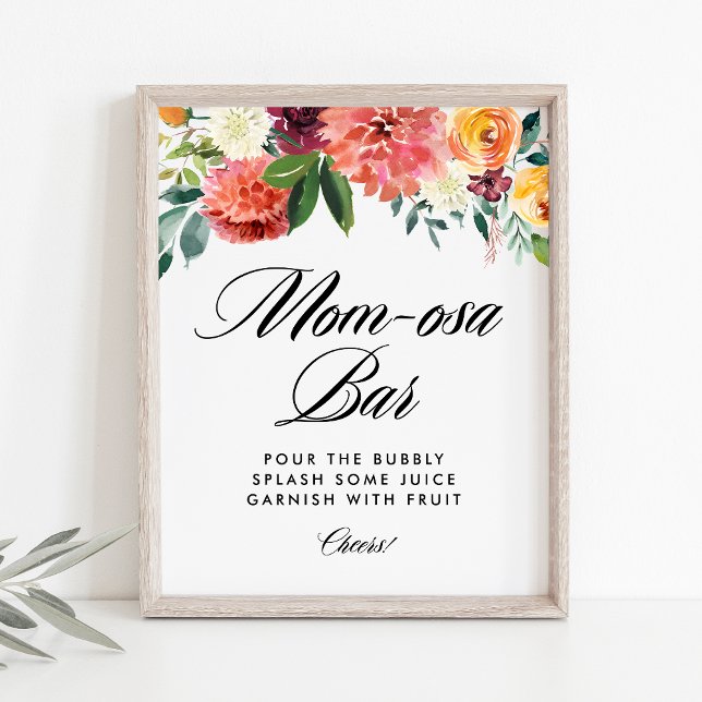 Poster Autumn Blooms Fall Chá de fraldas Mimosa Mãe-Bar (Criador carregado)