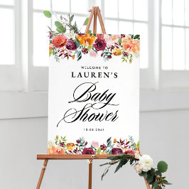 Poster Autumn Blooms Floral Chá de fraldas Bem-vindo