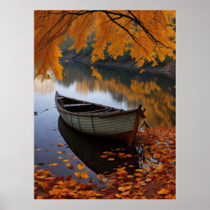 Poster Autumn Boat a Tranquil River Wall Art